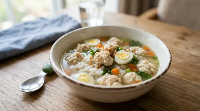 Rice Soup with Chicken-Tofu Balls and Quail Eggs - 1–5 years