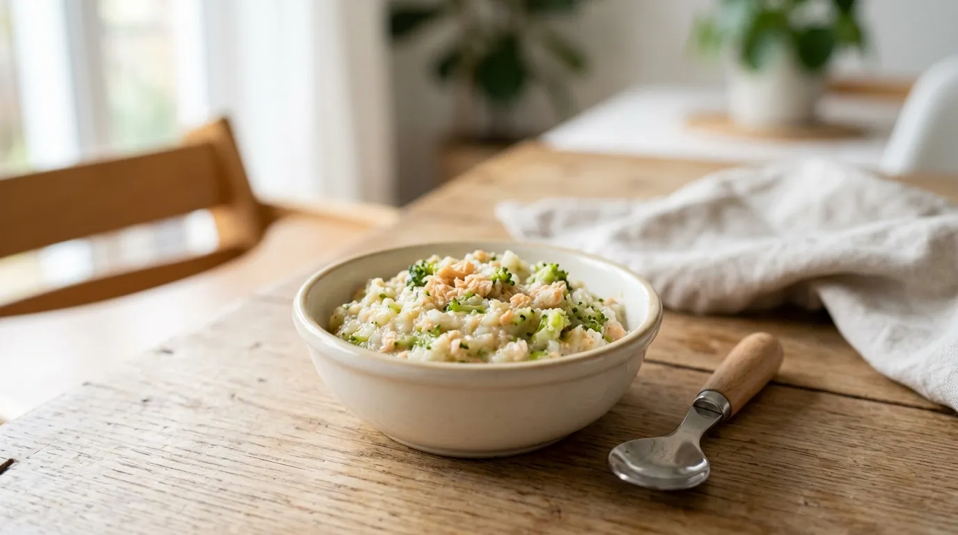 Salmon and Broccoli Steamed Rice - 9–10 months
