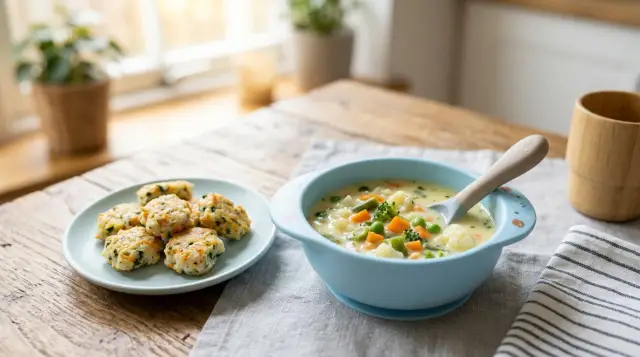 Fish Nuggets with Cheesy Veggie Soup - 1–5 years
